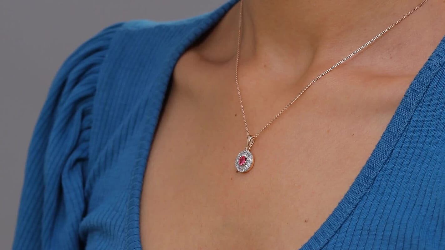 D'Joy Premium Mahenge Spinel and Diamond 0.75 ctw Regal Radiance Pendant Necklace 20 Inches in 18K Vermeil Rose Gold Over Sterling Silver