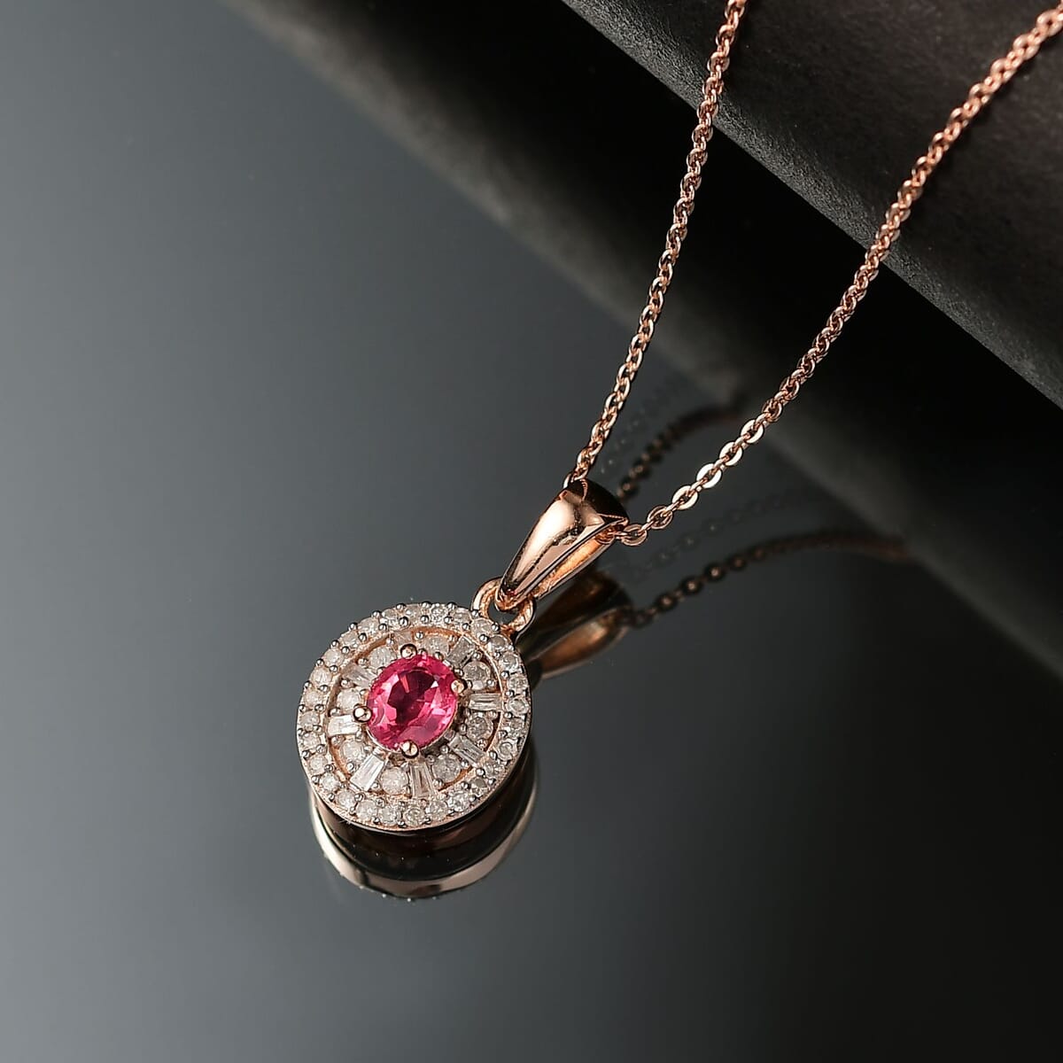 D'Joy Premium Mahenge Spinel and Diamond 0.75 ctw Regal Radiance Pendant Necklace 20 Inches in 18K Vermeil Rose Gold Over Sterling Silver image number 1