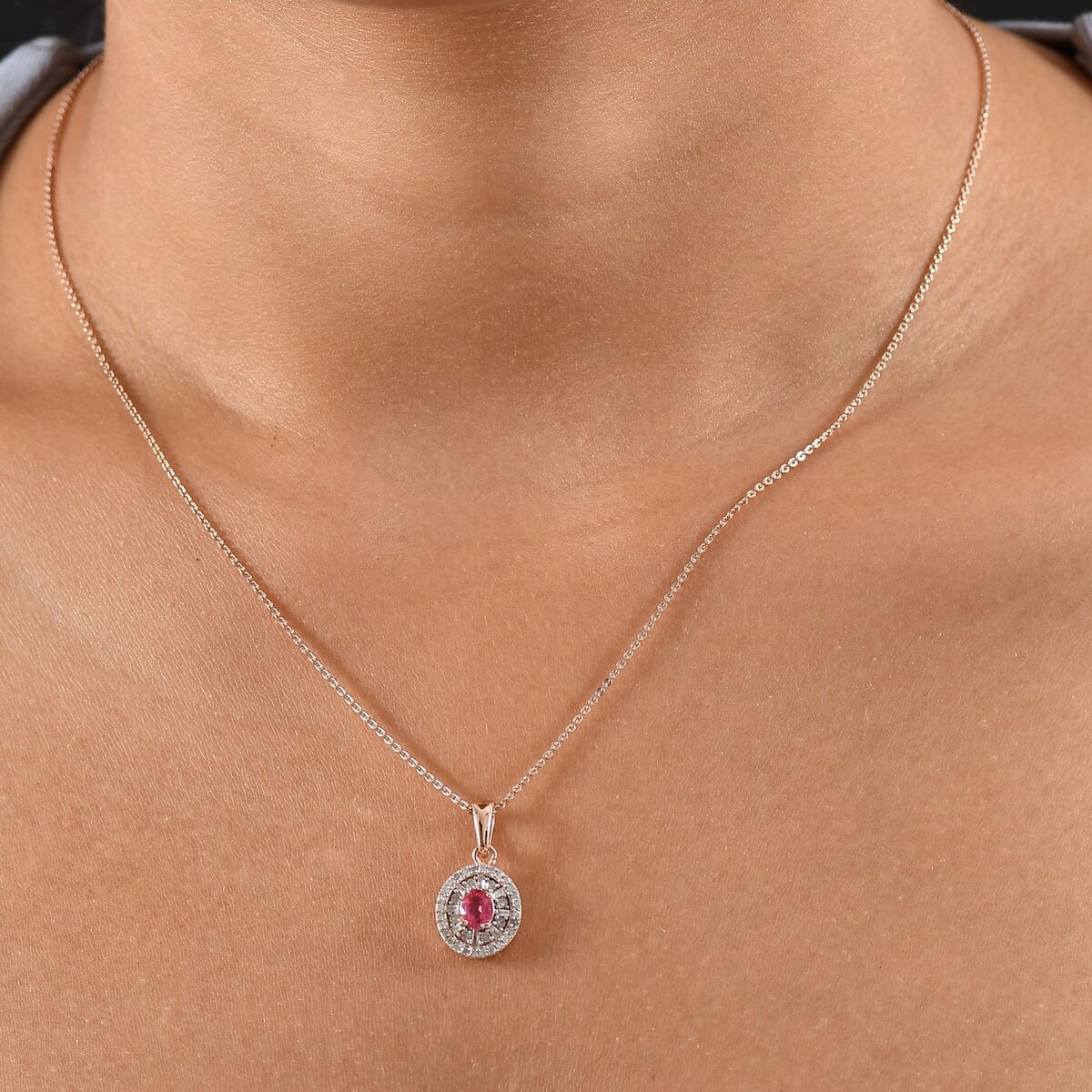 D'Joy Premium Mahenge Spinel and Diamond 0.75 ctw Regal Radiance Pendant Necklace 20 Inches in 18K Vermeil Rose Gold Over Sterling Silver image number 2