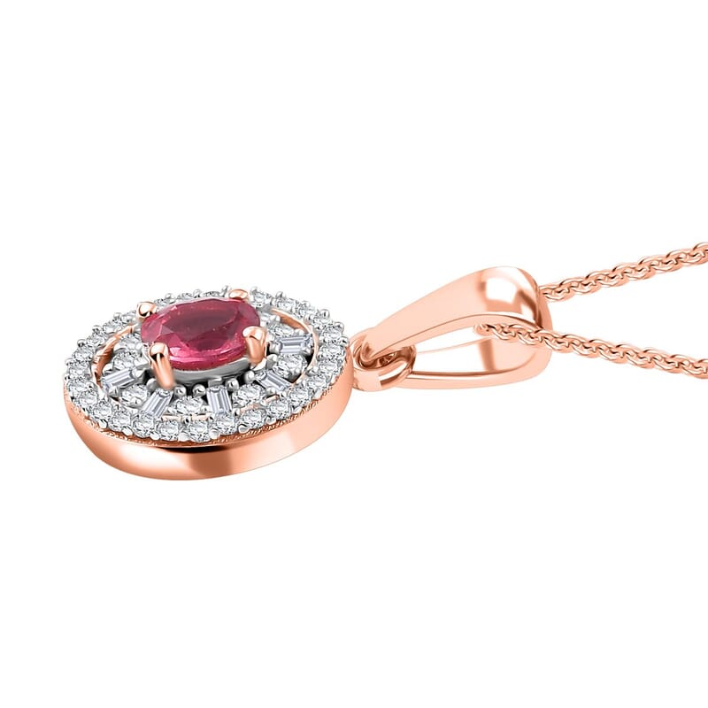 D'Joy Premium Mahenge Spinel and Diamond 0.75 ctw Regal Radiance Pendant Necklace 20 Inches in 18K Vermeil Rose Gold Over Sterling Silver