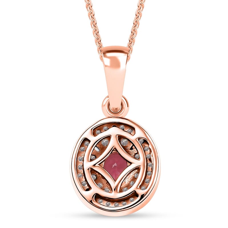D'Joy Premium Mahenge Spinel and Diamond 0.75 ctw Regal Radiance Pendant Necklace 20 Inches in 18K Vermeil Rose Gold Over Sterling Silver