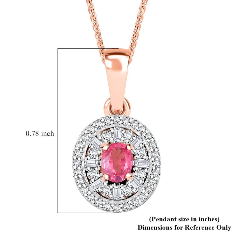 D'Joy Premium Mahenge Spinel and Diamond 0.75 ctw Regal Radiance Pendant Necklace 20 Inches in 18K Vermeil Rose Gold Over Sterling Silver