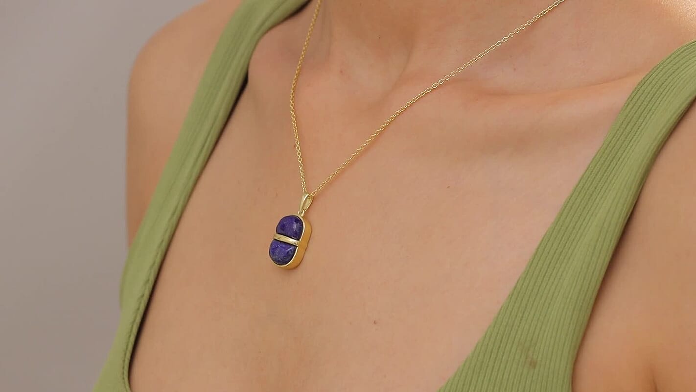 EverTrue Lapis Lazuli 8.00 ctw Pendant in 18K YG Plated with ION Plated YG Stainless Steel Necklace 20 Inches