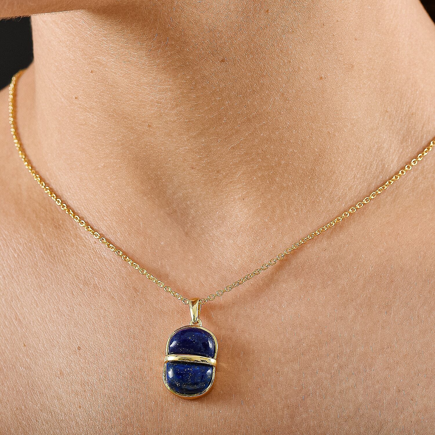 EverTrue Lapis Lazuli 8.00 ctw Pendant in 18K YG Plated with ION Plated YG Stainless Steel Necklace 20 Inches
