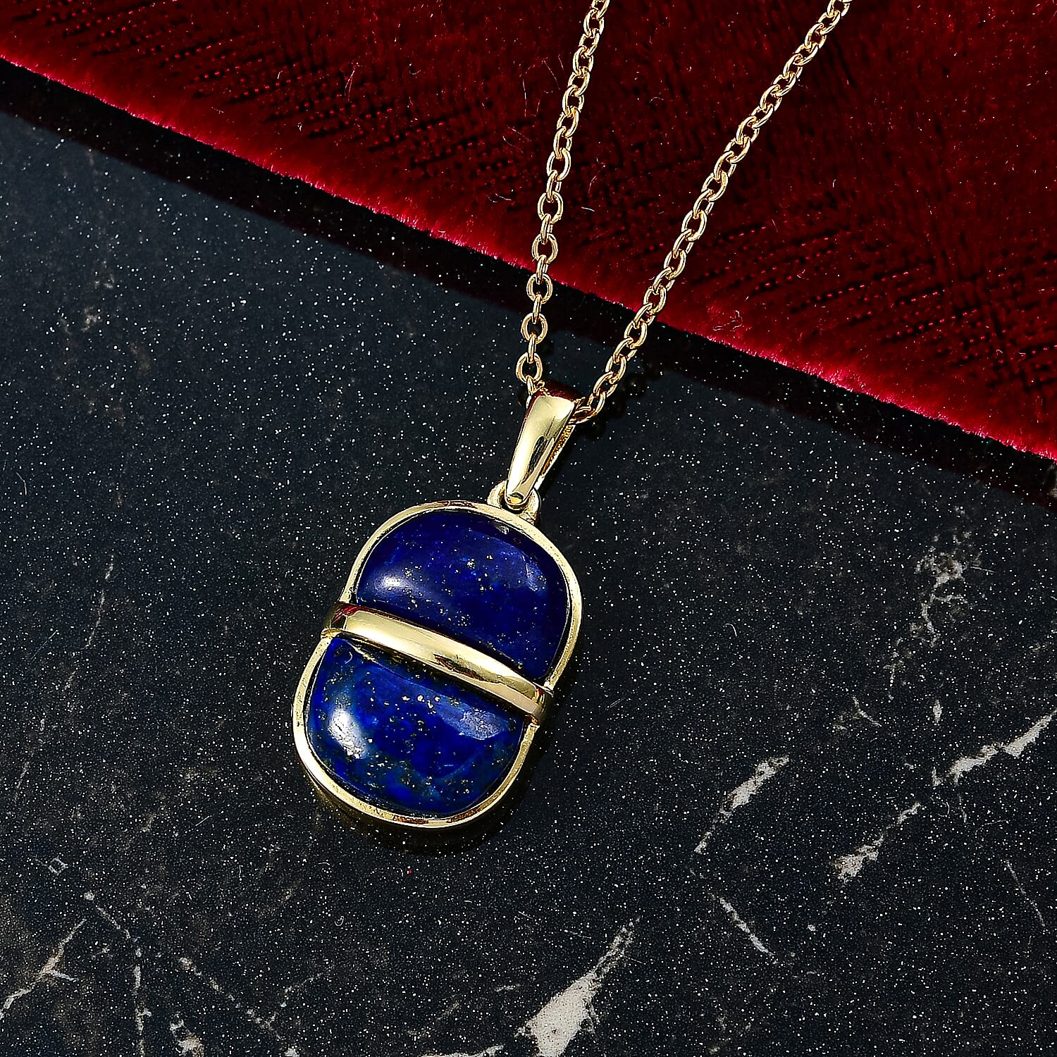 EverTrue Lapis Lazuli 8.00 ctw Pendant in 18K YG Plated with ION Plated YG Stainless Steel Necklace 20 Inches