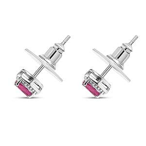 D'Joy Niassa Ruby (FF), White Zircon 3.10 ctw Sea Waves Stud Earrings, Ring (Size 7) and Pendant Necklace 20 Inches in Rhodium Over Sterling Silver 