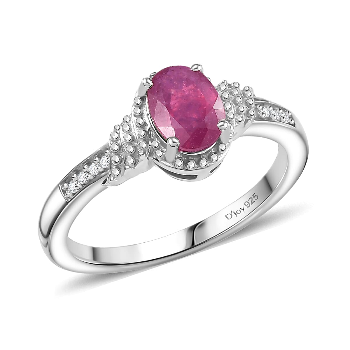 D'Joy Niassa Ruby (FF), White Zircon 3.10 ctw Sea Waves Stud Earrings, Ring (Size 10) and Pendant Necklace 20 Inches in Rhodium Over Sterling Silver  image number 4