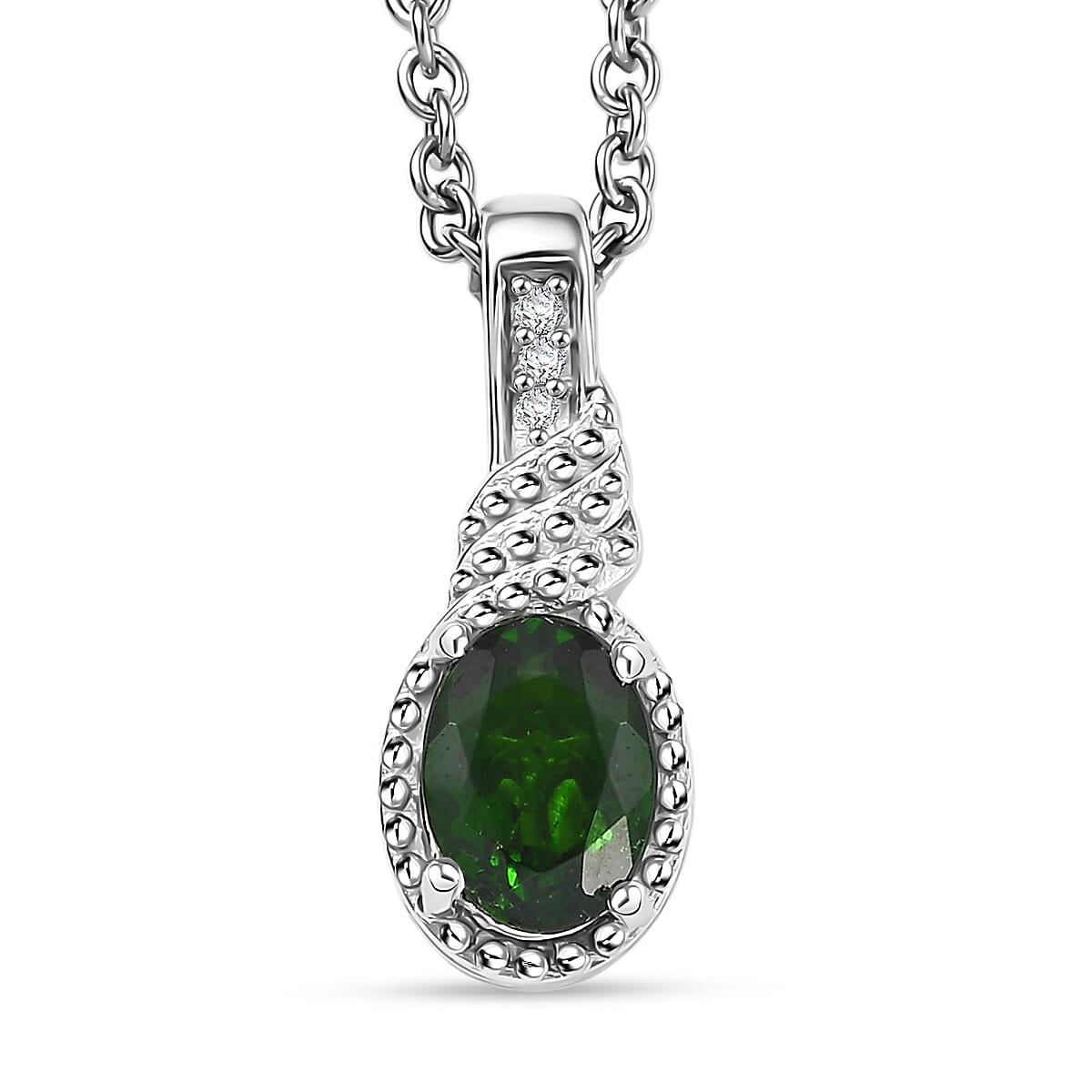 D'Joy Chrome Diopside, White Zircon 2.20 ctw Sea Waves Stud Earrings, Ring (Size 7) and Pendant Necklace 20 Inches in Rhodium Over Sterling Silver  image number 7