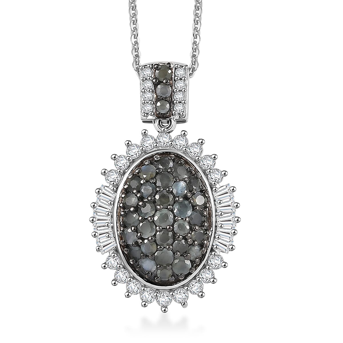 D'Joy Narsipatnam Alexandrite and Moissanite 1.80 ctw Sunburst Majesty Pendant Necklace 20 Inches in Rhodium Over Sterling Silver 1.80 ctw image number 0