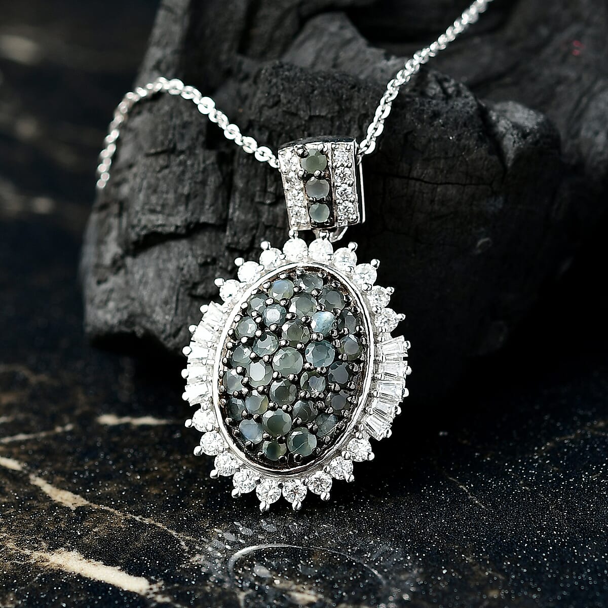 D'Joy Narsipatnam Alexandrite and Moissanite 1.80 ctw Sunburst Majesty Pendant Necklace 20 Inches in Rhodium Over Sterling Silver 1.80 ctw image number 1