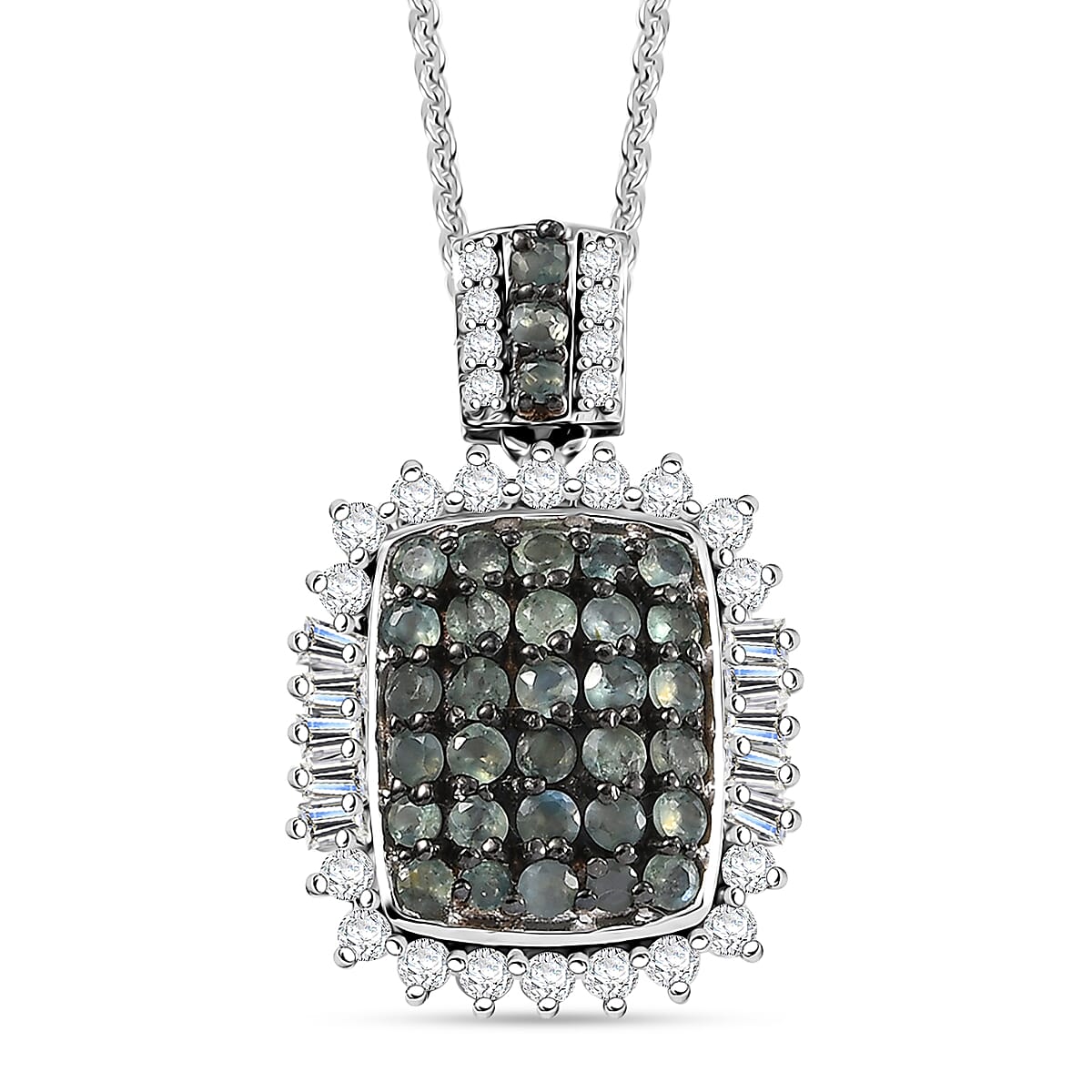 D'Joy Narsipatnam Alexandrite and Moissanite 1.85 ctw Sunburst Majesty Pendant Necklace in Rhodium Over Sterling Silver 20 Inches image number 0