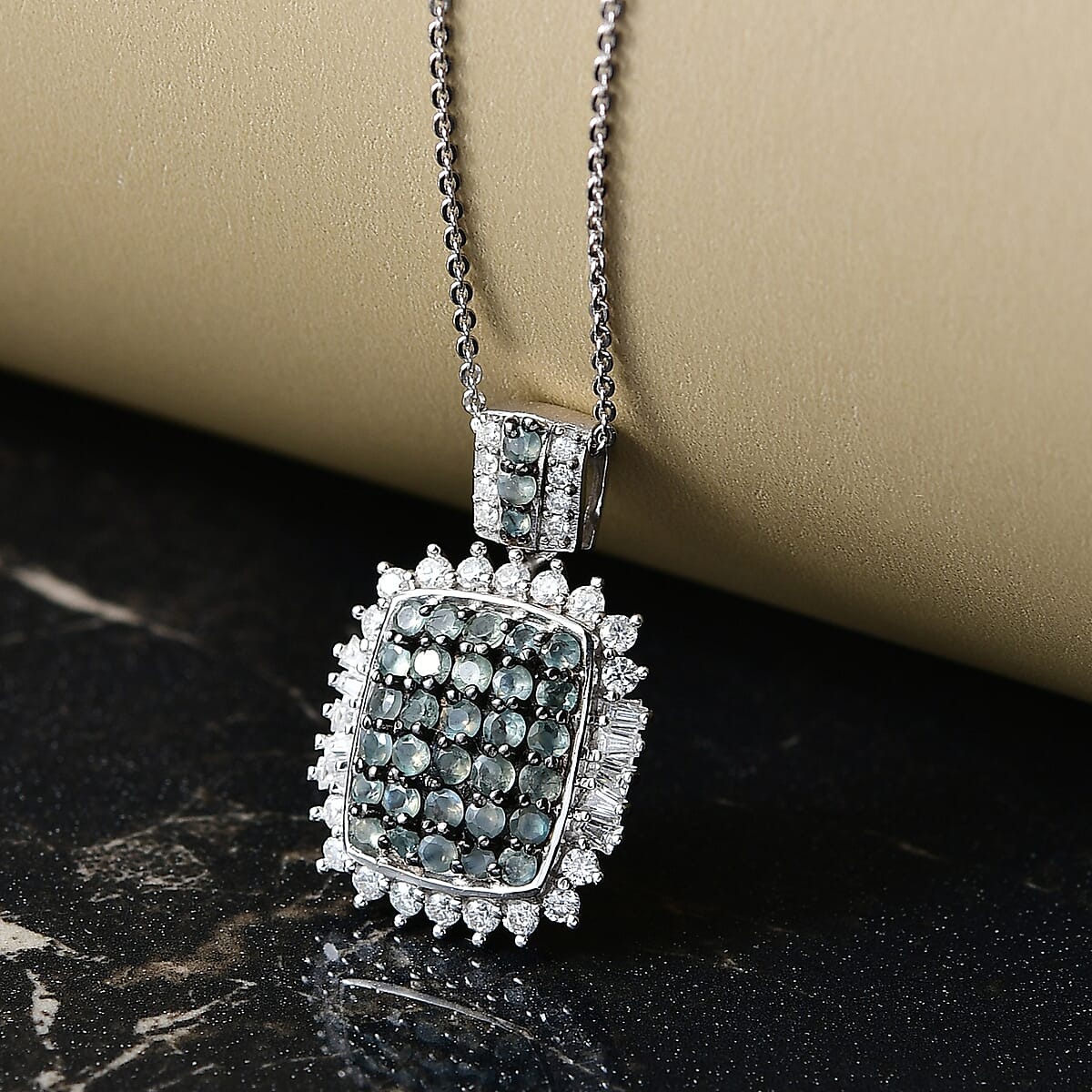 D'Joy Narsipatnam Alexandrite and Moissanite 1.85 ctw Sunburst Majesty Pendant Necklace in Rhodium Over Sterling Silver 20 Inches image number 1