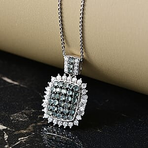 D'Joy Narsipatnam Alexandrite and Moissanite 1.85 ctw Sunburst Majesty Pendant Necklace in Rhodium Over Sterling Silver 20 Inches