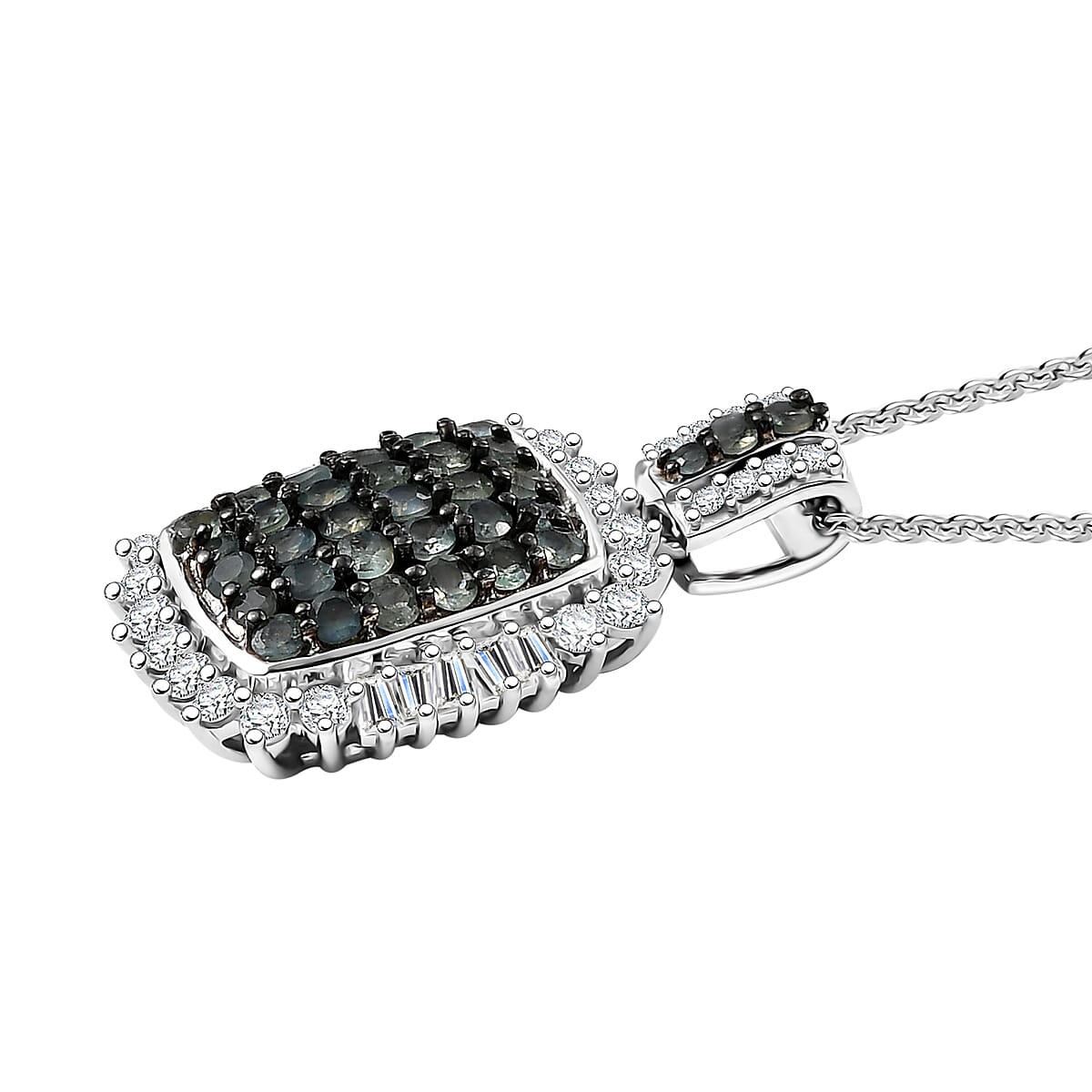 D'Joy Narsipatnam Alexandrite and Moissanite 1.85 ctw Sunburst Majesty Pendant Necklace in Rhodium Over Sterling Silver 20 Inches image number 3