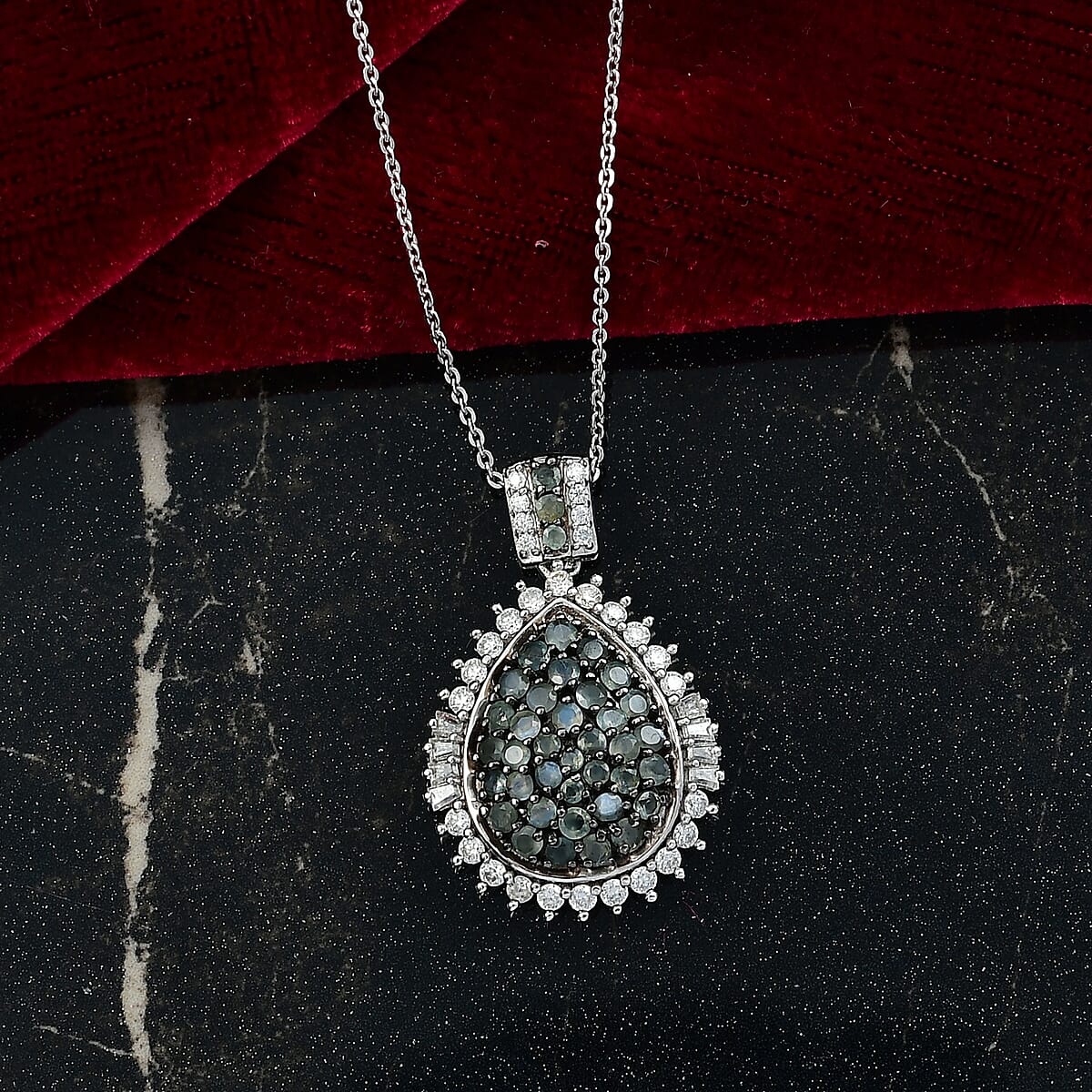 D'Joy Narsipatnam Alexandrite and Moissanite 2.10 ctw Sunburst Majesty Pendant Necklace in Rhodium Over Sterling Silver 20 Inches image number 1