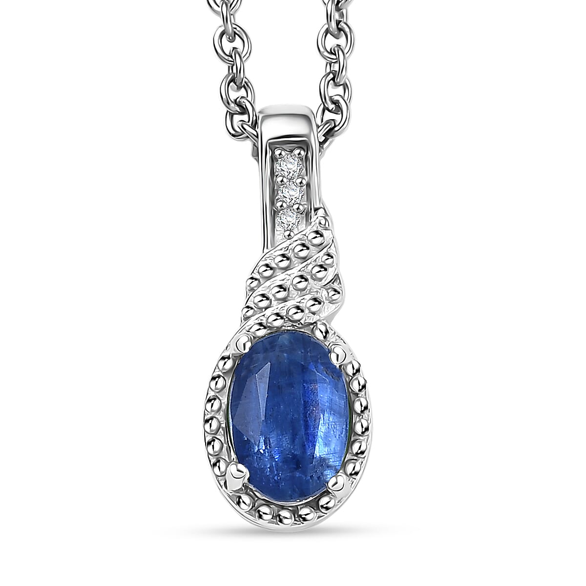 D'Joy Kashmir Kyanite, White Zircon 3.15 ctw Sea Waves Stud Earrings, Ring (Size 6) and Pendant Necklace 20 Inches in Rhodium Over Sterling Silver  image number 7