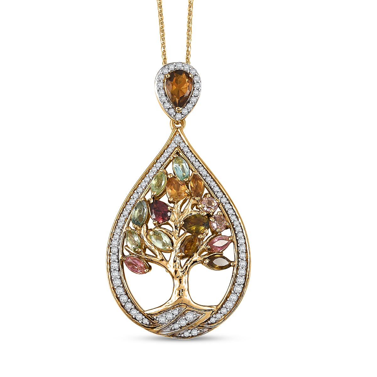 GP Italian Garden Collection Multi-Tourmaline and Multi Gemstone 2.50 cctw Tree of Life Pendant Necklace in 18K Vermeil Yellow Gold Over Sterling Silver 20 Inches image number 0