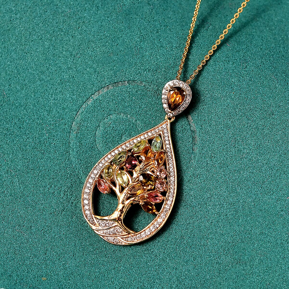 GP Italian Garden Collection Multi-Tourmaline and Multi Gemstone 2.50 cctw Tree of Life Pendant Necklace in 18K Vermeil Yellow Gold Over Sterling Silver 20 Inches image number 1