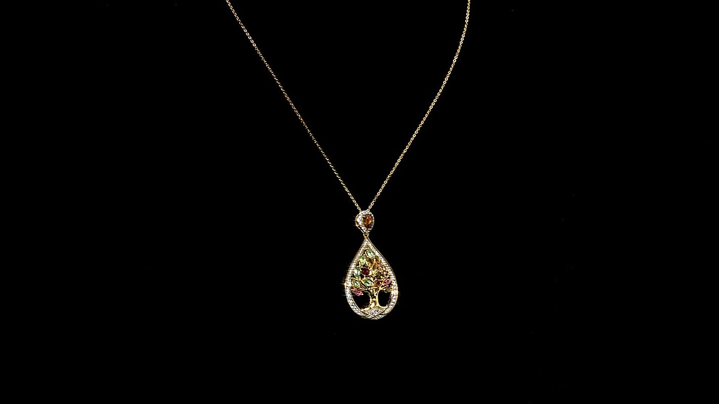 GP Italian Garden Collection Multi-Tourmaline and Multi Gemstone 2.50 cctw Tree of Life Pendant Necklace in 18K Vermeil Yellow Gold Over Sterling Silver 20 Inches