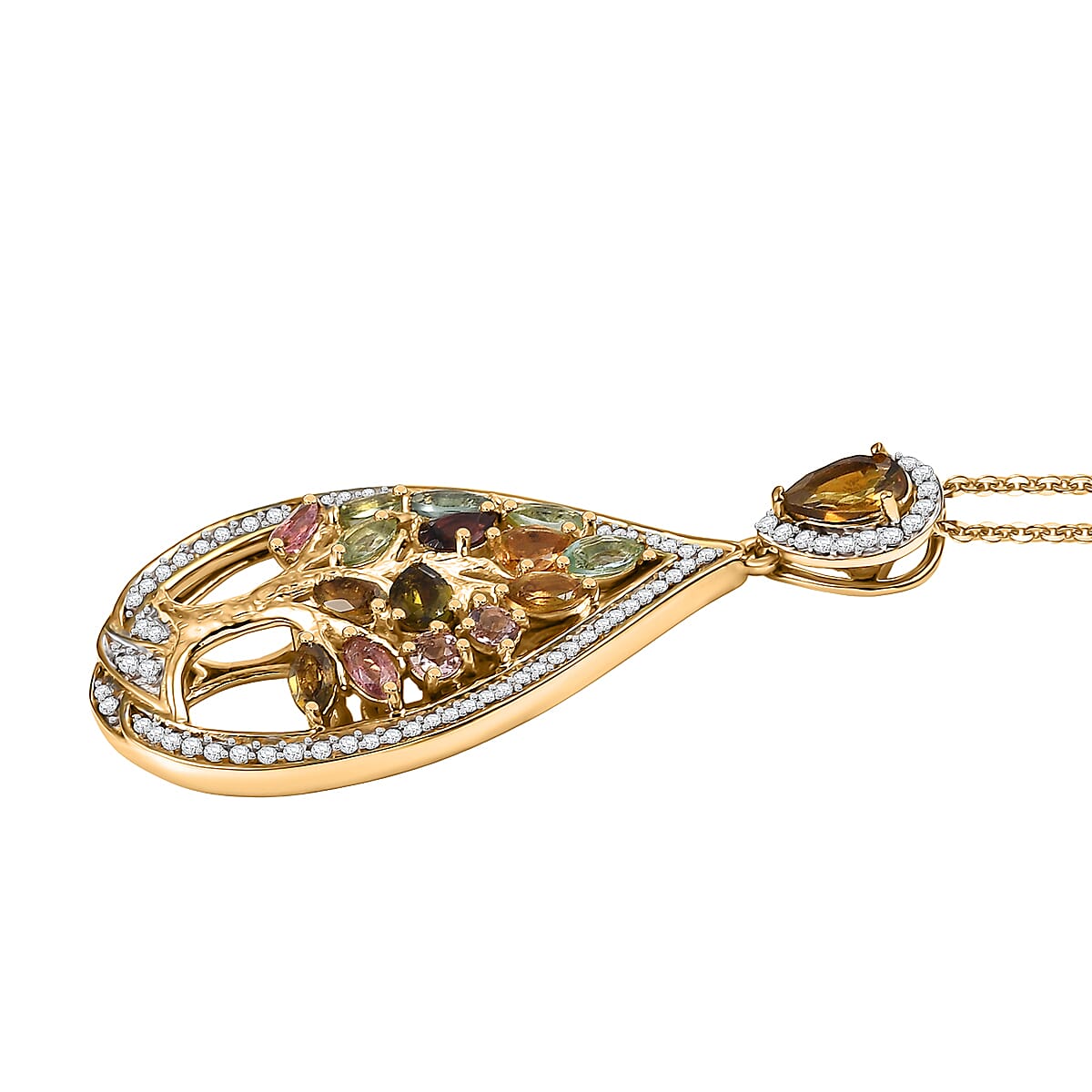GP Italian Garden Collection Multi-Tourmaline and Multi Gemstone 2.50 cctw Tree of Life Pendant Necklace in 18K Vermeil Yellow Gold Over Sterling Silver 20 Inches image number 4