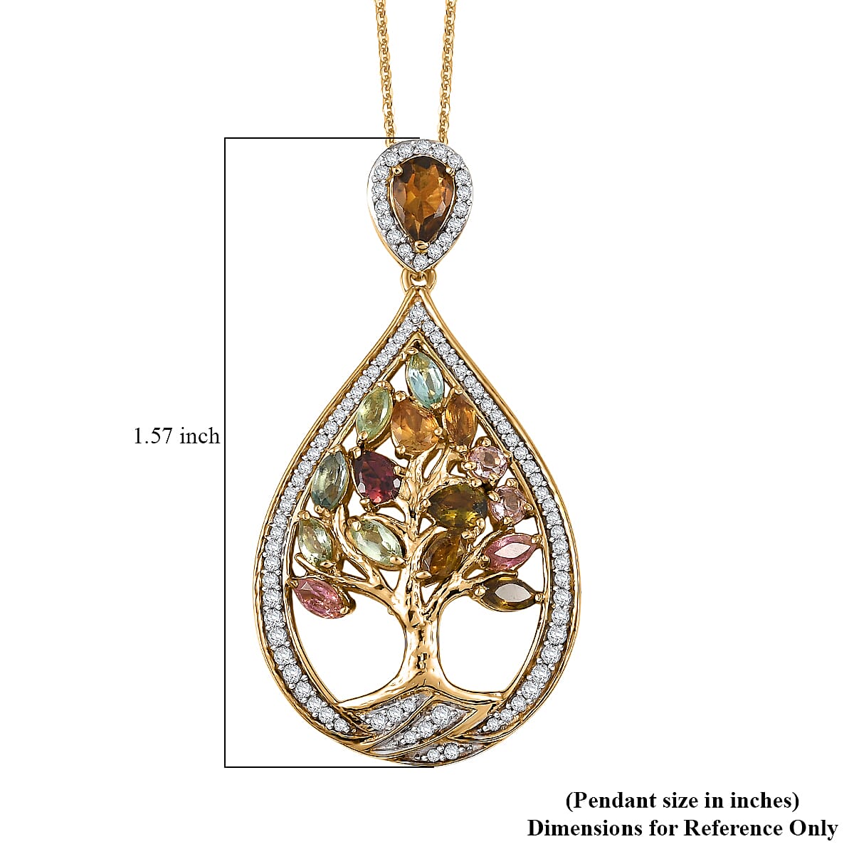GP Italian Garden Collection Multi-Tourmaline and Multi Gemstone 2.50 cctw Tree of Life Pendant Necklace in 18K Vermeil Yellow Gold Over Sterling Silver 20 Inches image number 8