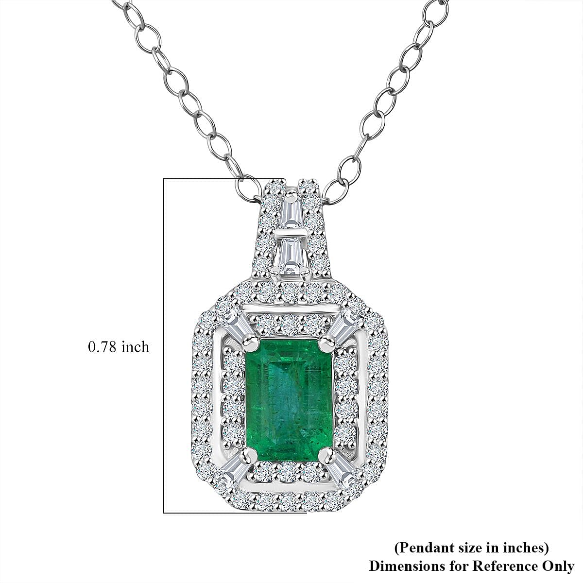 D'Joy Premium Kagem Zambian Emerald, Moissanite 1.50 ctw Imperial Radiance Pendant Necklace 20 Inches in Rhodium Over Sterling Silver 