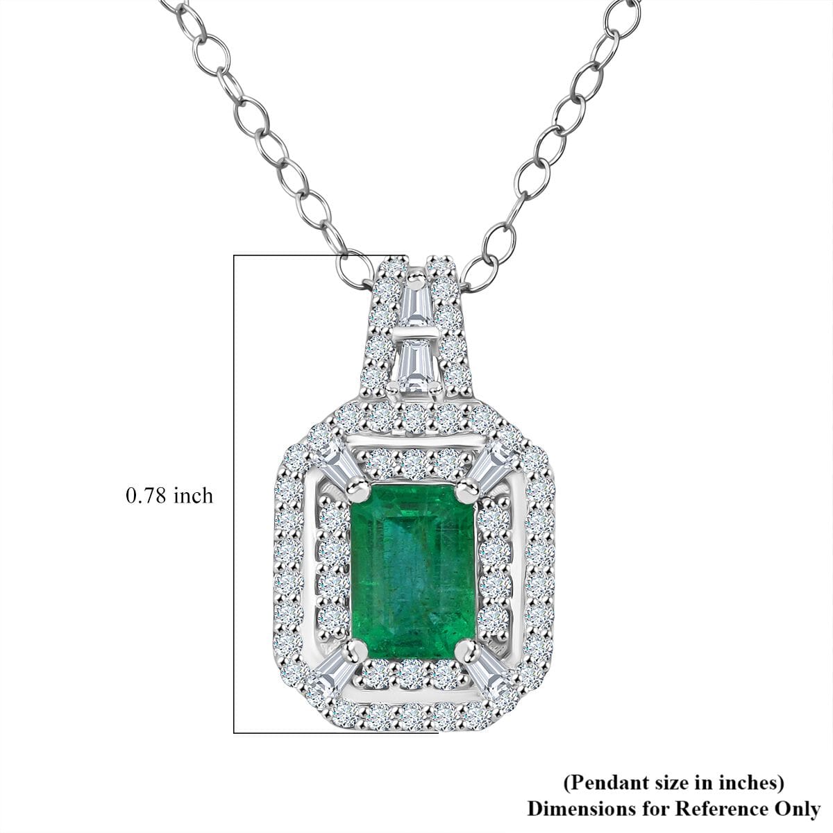 D'Joy Premium Kagem Zambian Emerald, Moissanite 1.50 ctw The Regal Halo Pendant Necklace 20 Inches in Rhodium Over Sterling Silver  image number 6