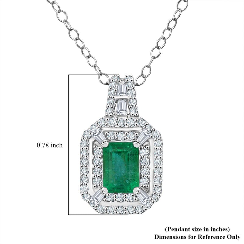 D'Joy Premium Kagem Zambian Emerald, Moissanite 1.50 ctw Imperial Radiance Pendant Necklace 20 Inches in Rhodium Over Sterling Silver 