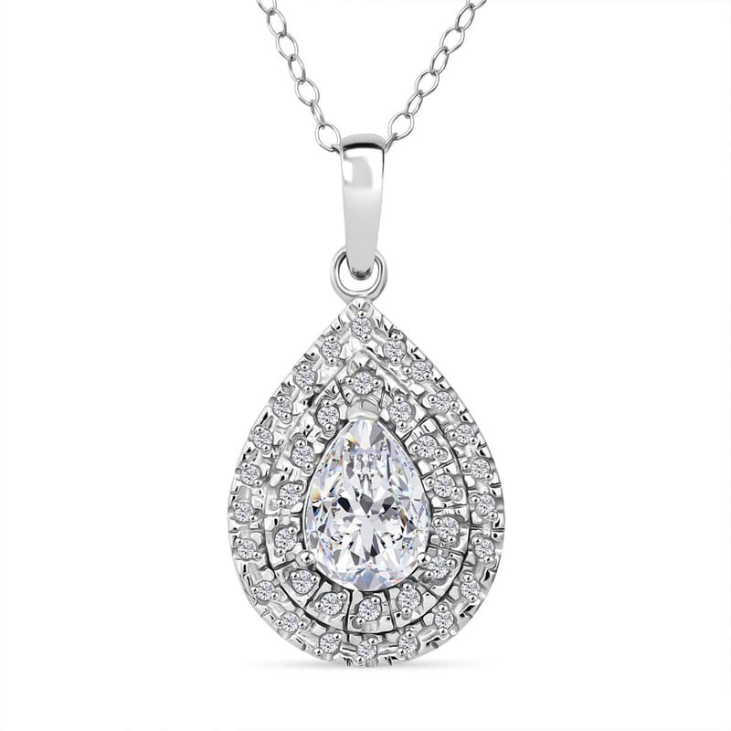 D'Joy Moissanite 2.60 ctw Eternal Glow Pendant Necklace 20 Inches in Rhodium Over Sterling Silver