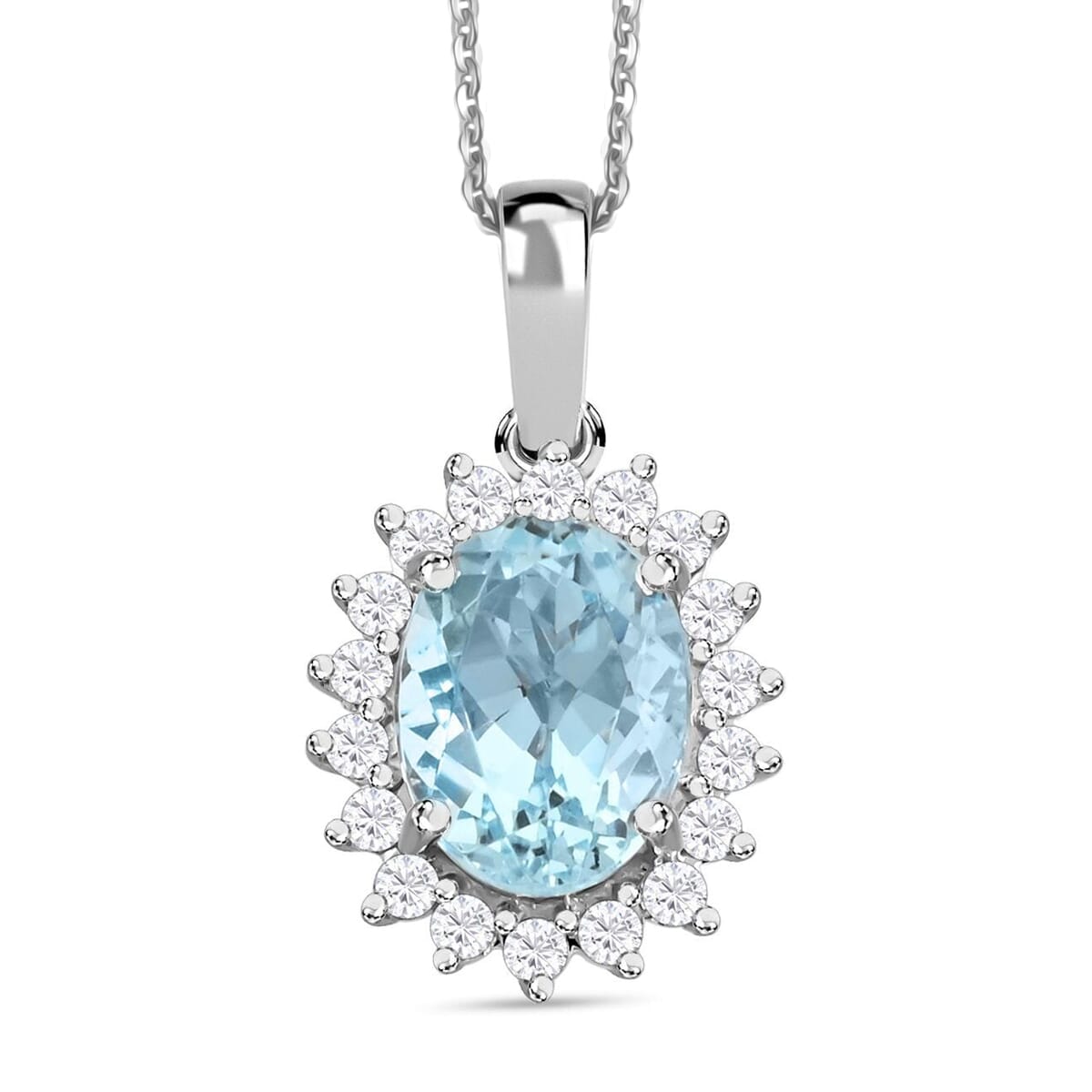 Certified & Appraised Iliana AAA Santa Maria Aquamarine and SI Diamond 1.40 ctw Pendant Necklace in 18K White Gold 18 Inches image number 0