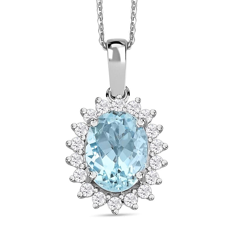 Certified & Appraised Iliana AAA Santa Maria Aquamarine and SI Diamond 1.40 ctw Pendant Necklace in 18K White Gold 18 Inches