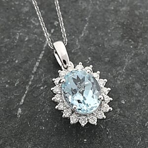 Certified & Appraised Iliana AAA Santa Maria Aquamarine and SI Diamond 1.40 ctw Pendant Necklace in 18K White Gold 18 Inches