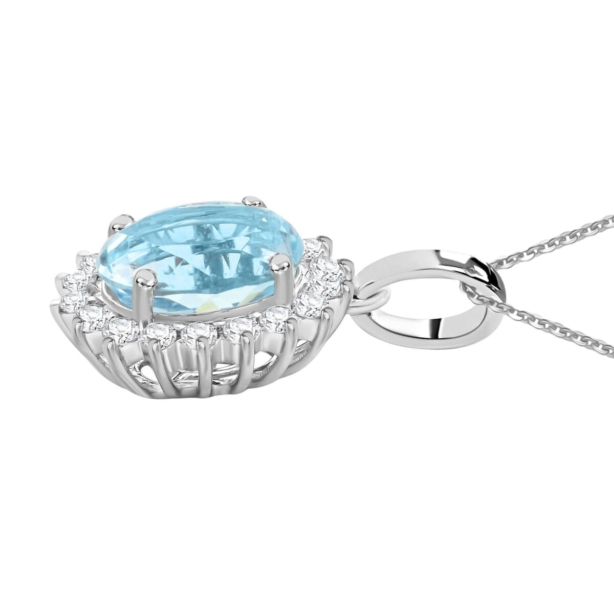 Certified & Appraised Iliana AAA Santa Maria Aquamarine and SI Diamond 1.40 ctw Pendant Necklace in 18K White Gold 18 Inches image number 3