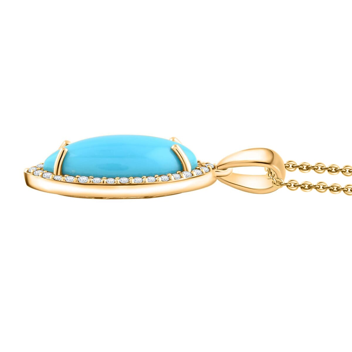 Certified & Appraised Luxoro AAA Sleeping Beauty Turquoise and G-H I2 Diamond 3.55 ctw Pendant Necklace in 10K Yellow Gold 18 Inches image number 3