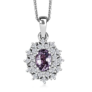 D'Joy Royal Lavender Spinel and Moissanite 1.50 ctw Diamond Lace Pendant Necklace in Rhodium Over Sterling Silver 20 Inches