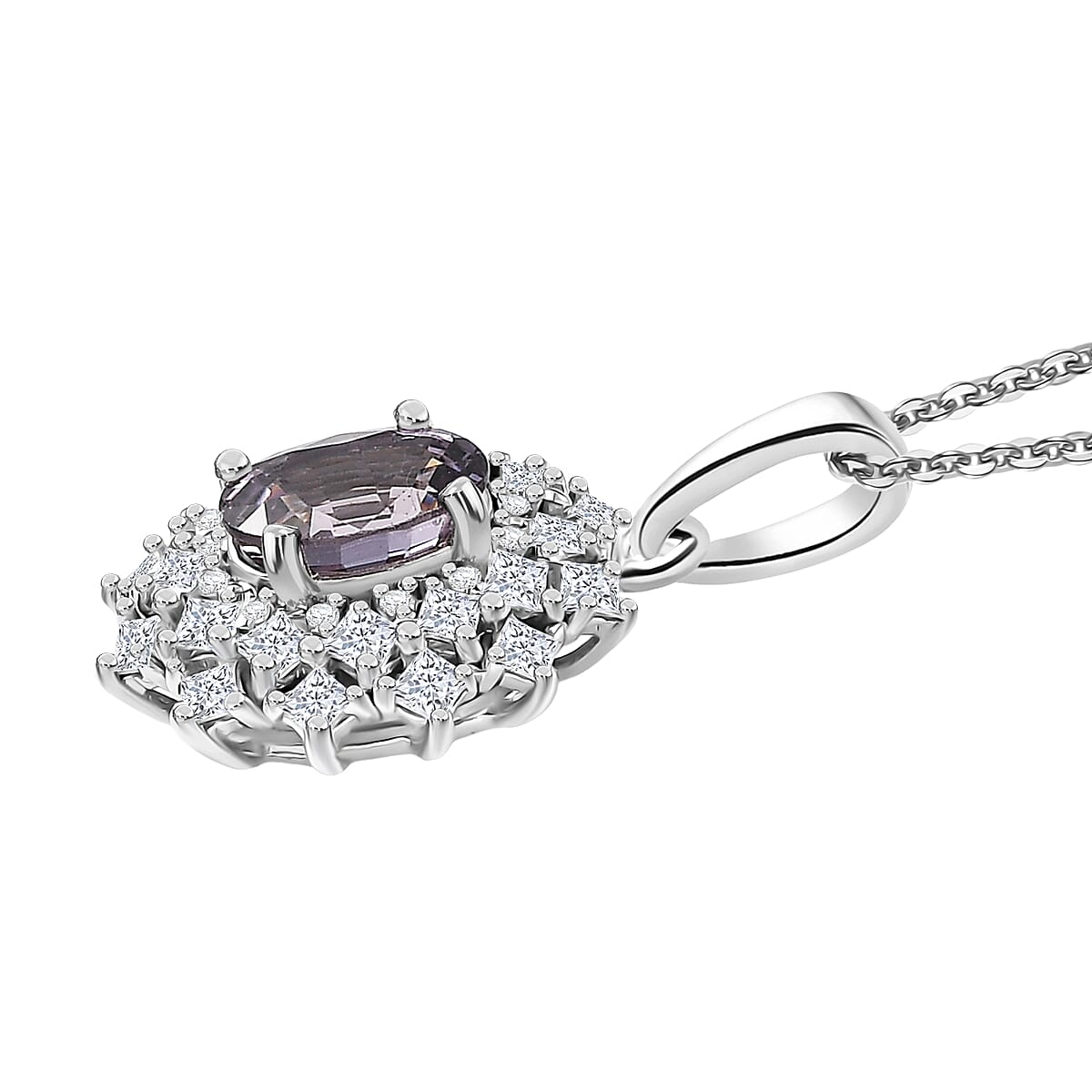 D'Joy Royal Lavender Spinel and Moissanite 1.50 ctw Diamond Lace Pendant Necklace in Rhodium Over Sterling Silver 20 Inches image number 3