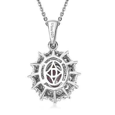 D'Joy Royal Lavender Spinel and Moissanite 1.50 ctw Diamond Lace Pendant Necklace in Rhodium Over Sterling Silver 20 Inches