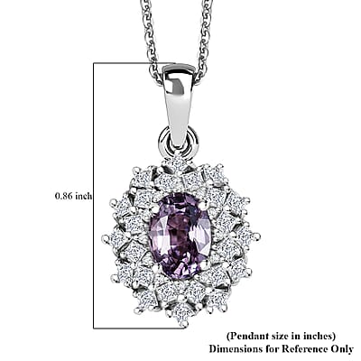 D'Joy Royal Lavender Spinel and Moissanite 1.50 ctw Diamond Lace Pendant Necklace in Rhodium Over Sterling Silver 20 Inches