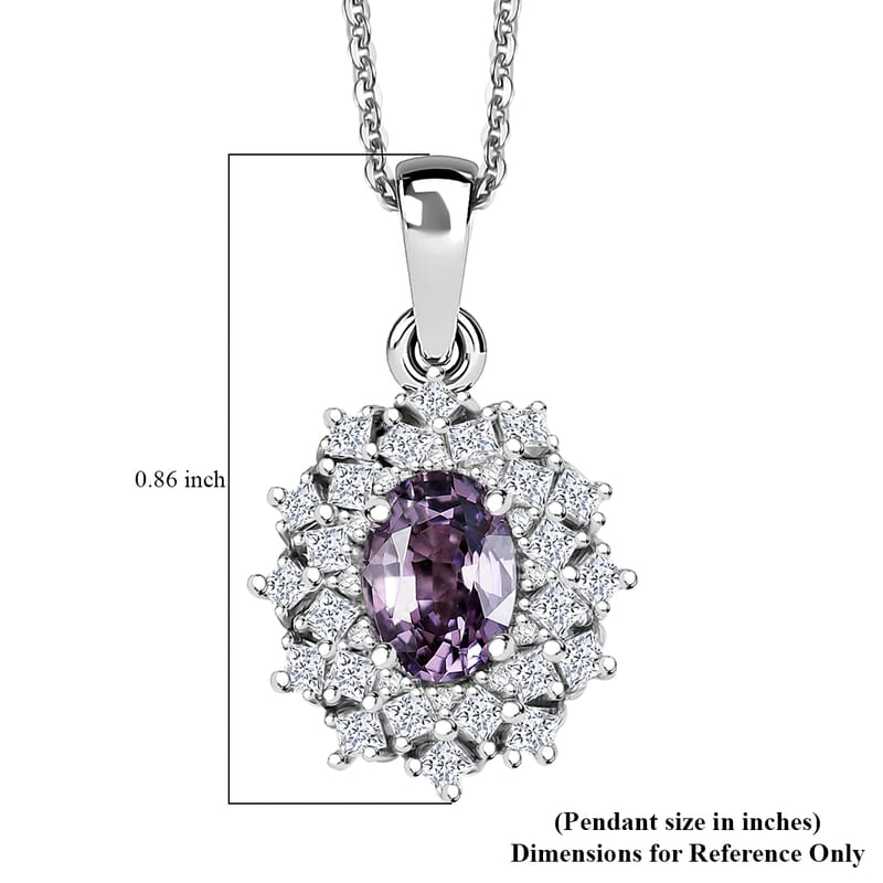 D'Joy Royal Lavender Spinel and Moissanite 1.50 ctw Diamond Lace Pendant Necklace in Rhodium Over Sterling Silver 20 Inches