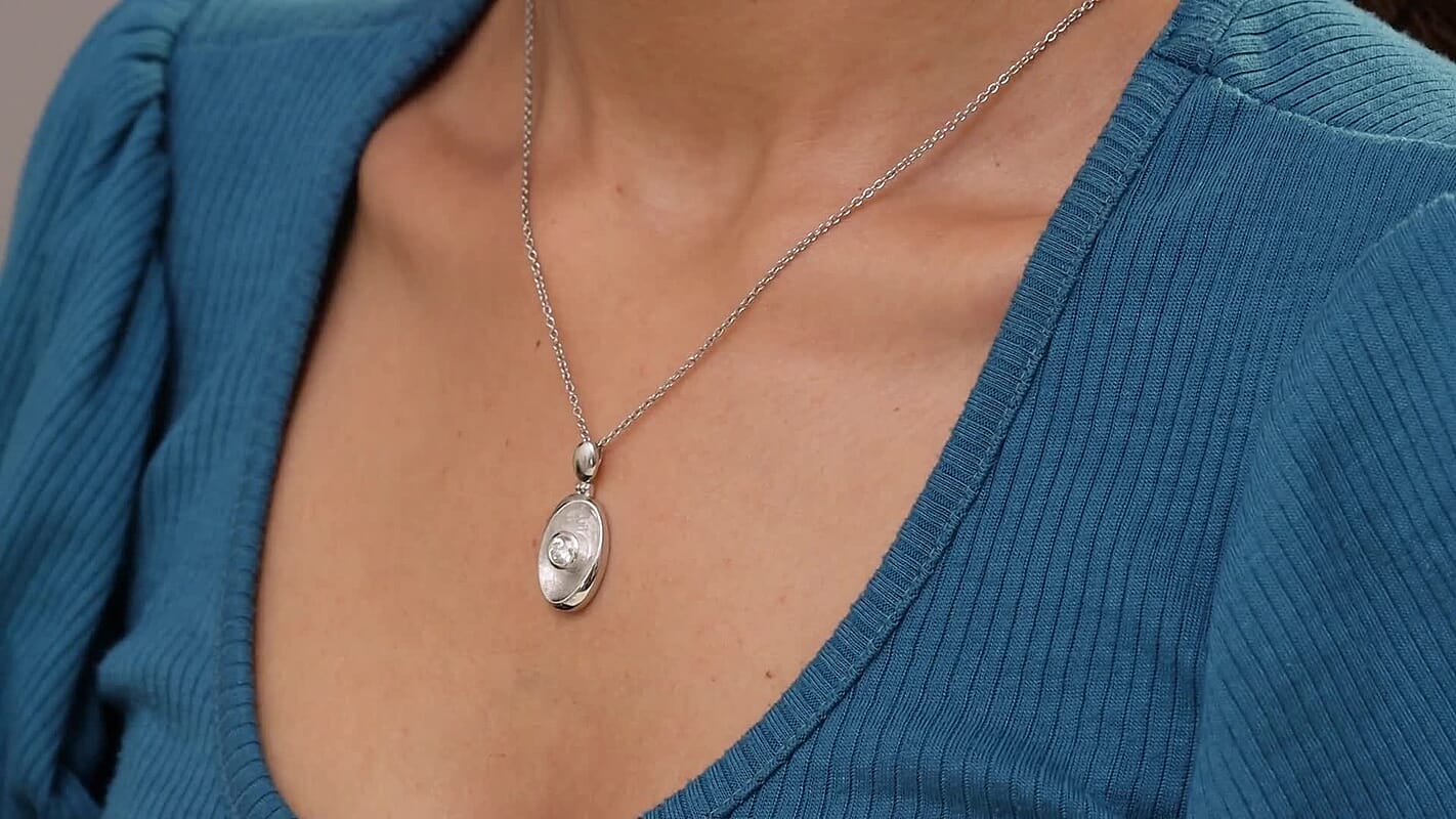 D'Joy Moissanite (Rnd 5mm) Pendant Necklace (20 Inches) in Rhodium Over Sterling Silver 0.50 ctw