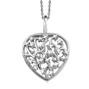 D'Joy Heart Pendant Necklace 20 Inches in Platinum Over Sterling Silver 3.42 Grams