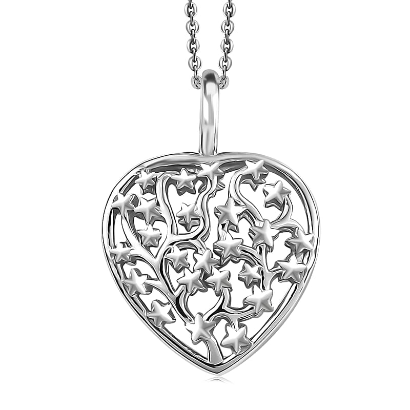 D'Joy Heart Pendant Necklace 20 Inches in Platinum Over Sterling Silver 3.42 Grams