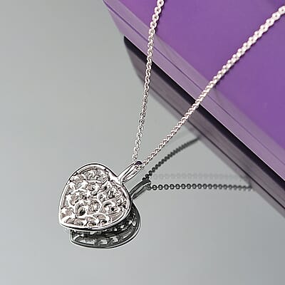 D'Joy Heart Pendant Necklace 20 Inches in Platinum Over Sterling Silver 3.42 Grams