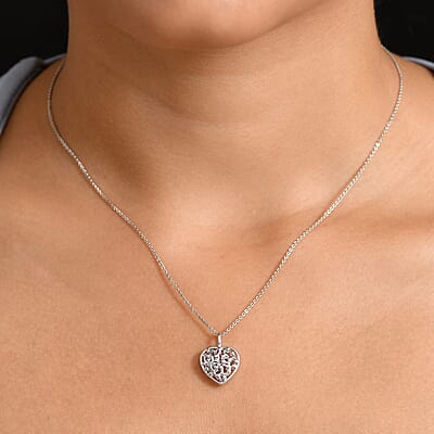 D'Joy Heart Pendant Necklace 20 Inches in Platinum Over Sterling Silver 3.42 Grams