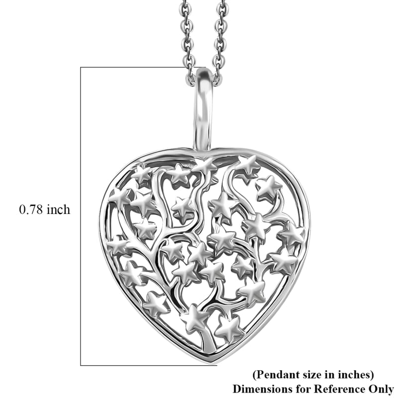 D'Joy Heart Pendant Necklace 20 Inches in Platinum Over Sterling Silver 3.42 Grams