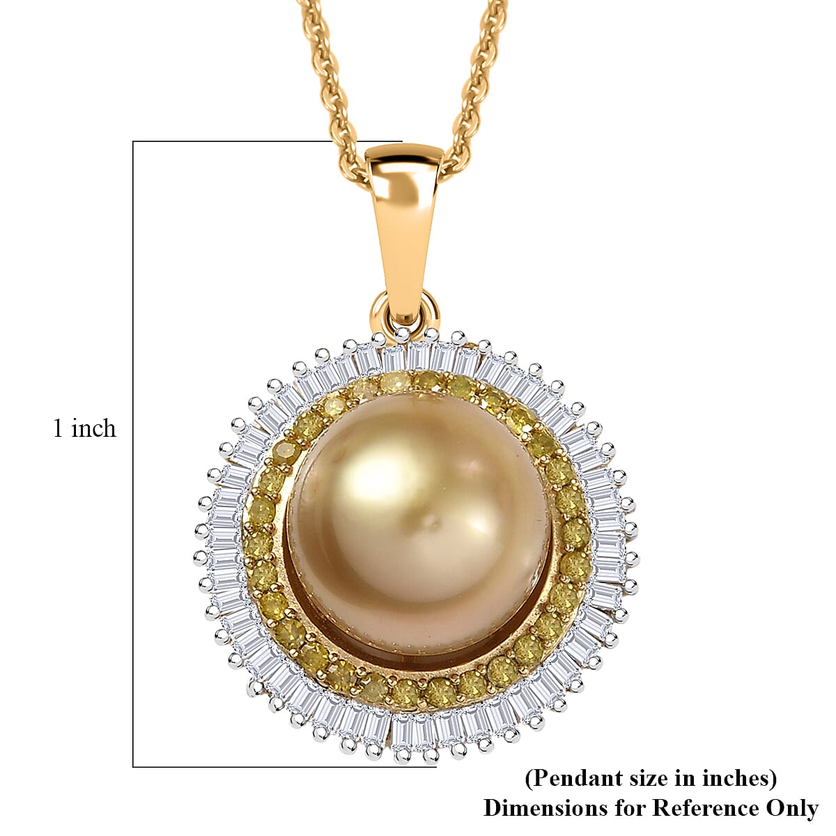 D'Joy South Sea Golden Cultured Pearl, Yellow and White Diamond 0.50 ctw Sunray Pendant Necklace in 18K Vermeil Yellow Gold Over Sterling Silver 20 Inches image number 6