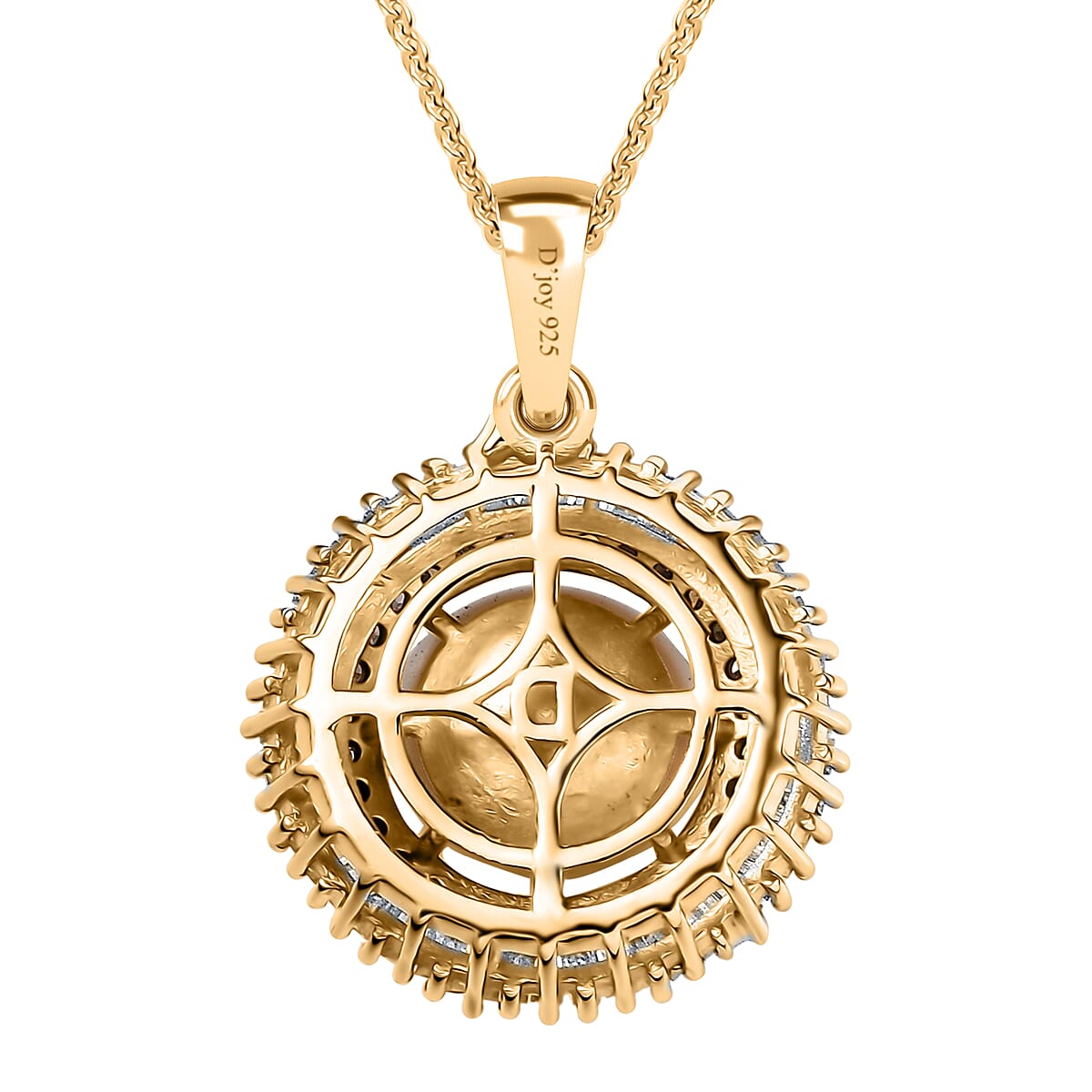 D'Joy South Sea Golden Cultured Pearl, Natural Champagne and White Diamond 0.50 ctw Sunray Pendant Necklace in 18K Vermeil Yellow Gold Over Sterling Silver 20 Inches image number 4