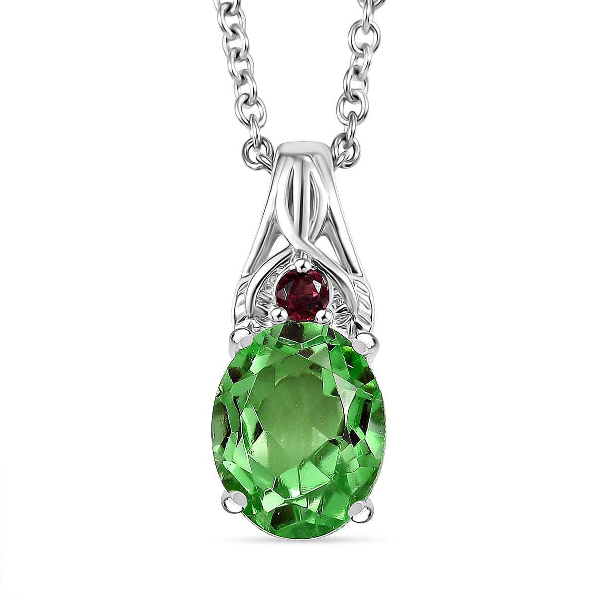 EverTrue Chartreuse Quartz (Triplet) and Orissa Rhodolite Garnet 9.20 ctw Infinity Earrings, Ring (Size 5.0) and Pendant Necklace 20 Inches in Stainless Steel