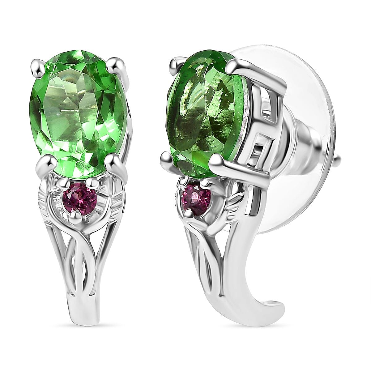 EverTrue Chartreuse Quartz (Triplet) and Orissa Rhodolite Garnet 9.20 ctw Infinity Earrings, Ring (Size 5.0) and Pendant Necklace 20 Inches in Stainless Steel