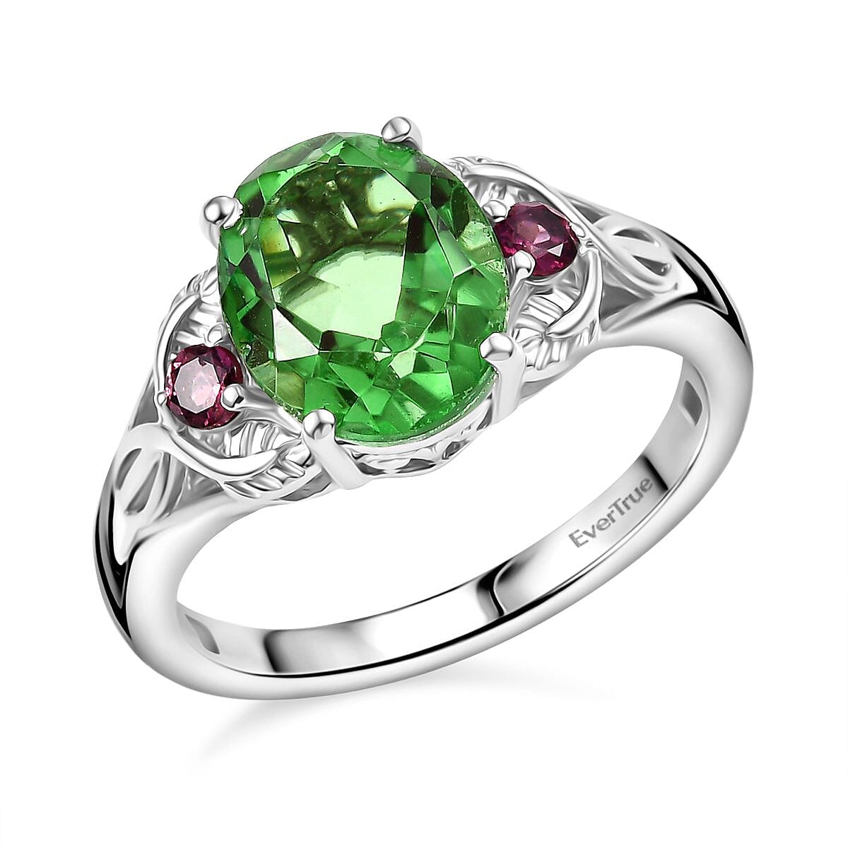EverTrue Chartreuse Quartz (Triplet) and Orissa Rhodolite Garnet 9.20 ctw Infinity Earrings, Ring (Size 7.0) and Pendant Necklace 20 Inches in Stainless Steel image number 2